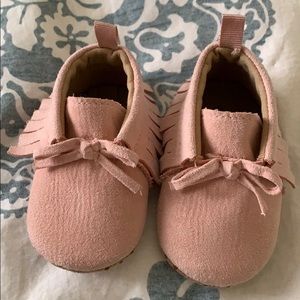 Pink baby moccasins